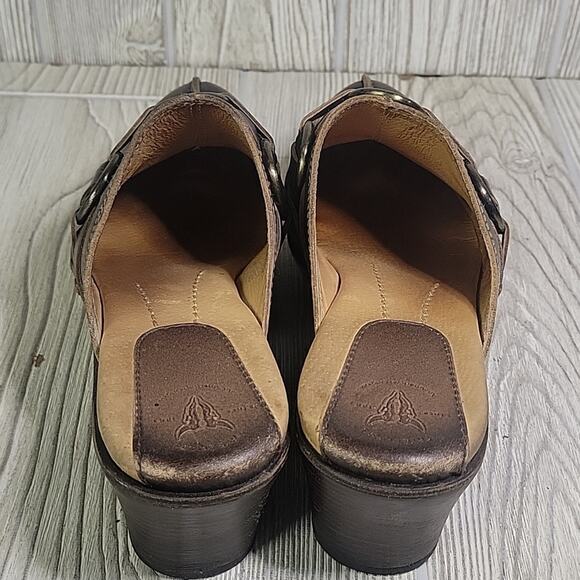 Frye Cheryl Triple Ring Harness Brown Leather Slip On Clogs Womens Size 7 - Picture 5 of 16